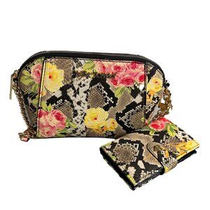 Betsey Johnson Snake Print Floral Crossbody & Matching Wallet